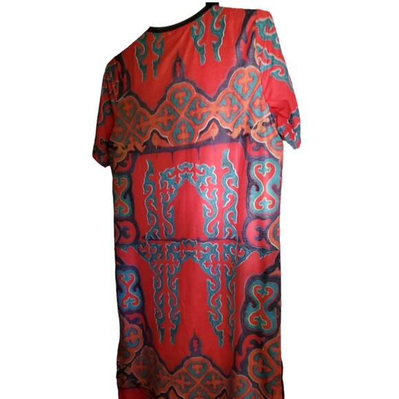 Blue and Orange Moroccan-inspired Coverup Dress With Slit - Picture 2 of 4